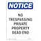 Signmission OSHA Sign, 24" H, 18" W, Rigid Plastic, No Trespassing Private Property Dead End Sign, Portrait OS-NS-P-1824-V-14967 - alternate 1